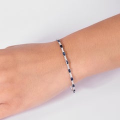 2.27 Carat Emerald Natural Sapphire Diamond Stackable Bracelet, 14k White Gold