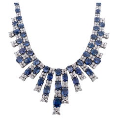 Halskette mit blauem Saphir - Oval 89,60 Karat. - 18K Weißgold