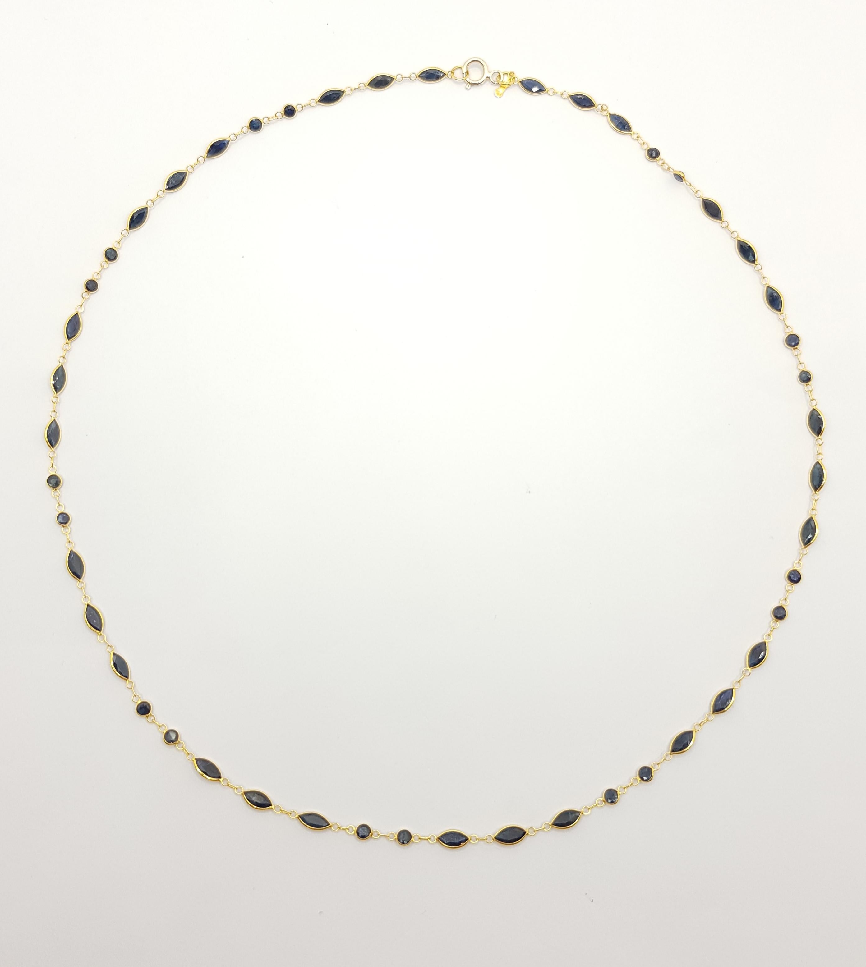 Mixed Cut Blue Sapphire Necklace Set in 18 Karat Gold Settings For Sale