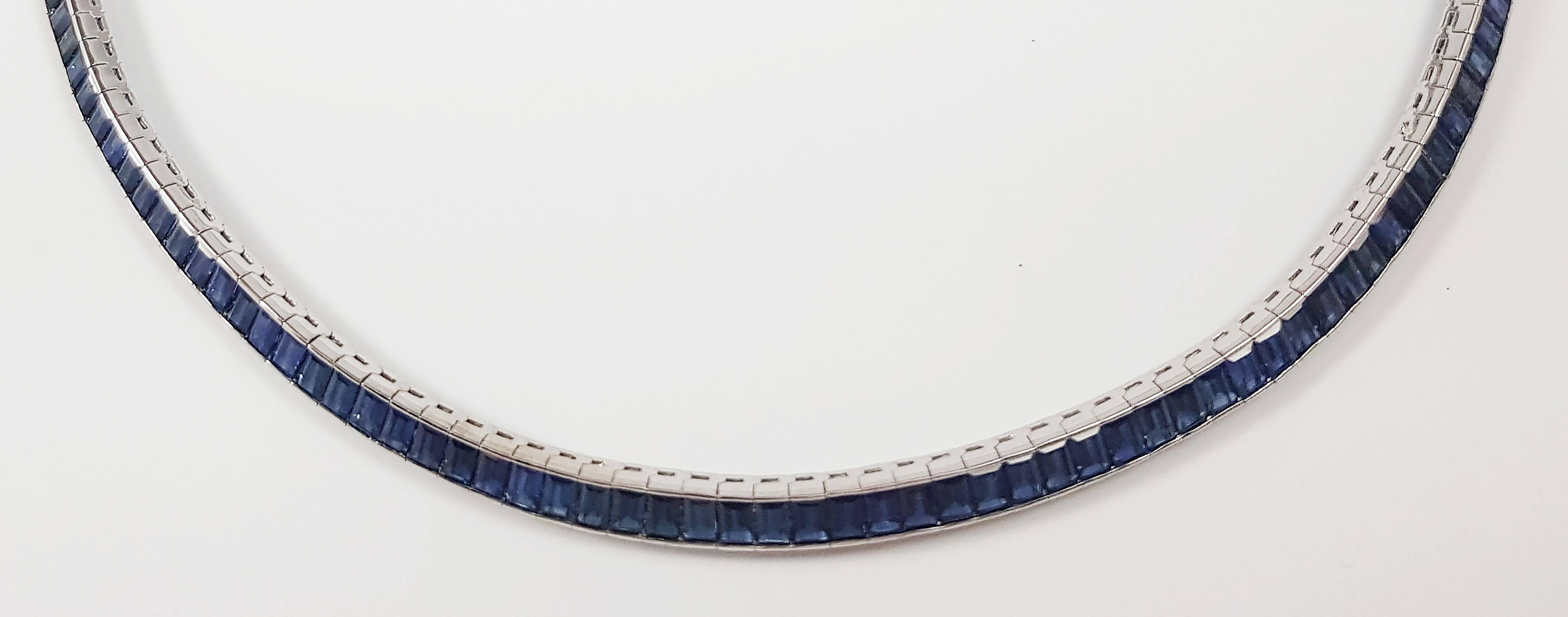 Blue Sapphire 34.90 carats Necklace set in 18 Karat White Gold Settings

Width:  0.5 cm 
Length: 44.0 cm
Total Weight: 57.34 grams

