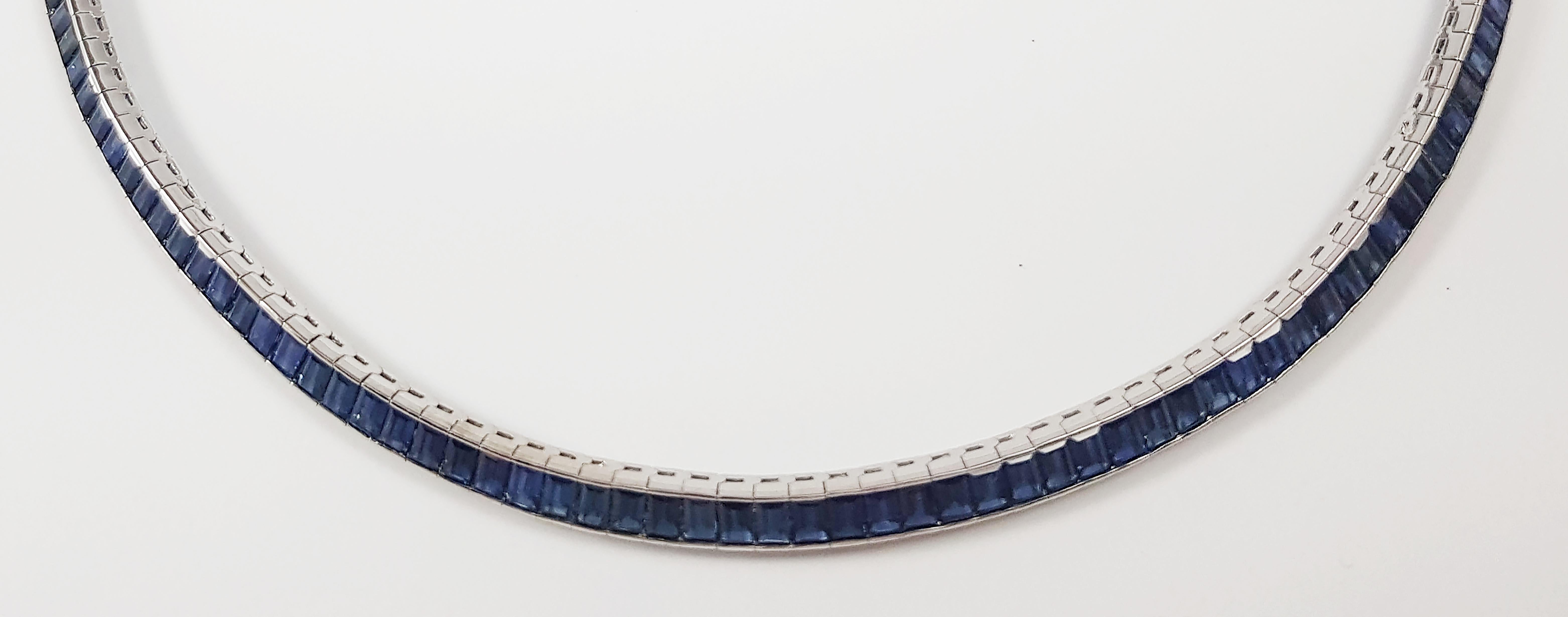Blue Sapphire Necklace set in 18 Karat White Gold Settings

Width:  0.5 cm 
Length:  Customized to 20 inches

