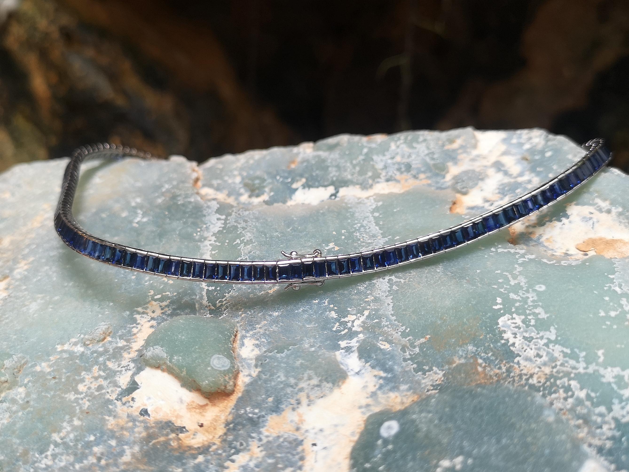 Emerald Cut Blue Sapphire Necklace Set in 18 Karat White Gold Settings