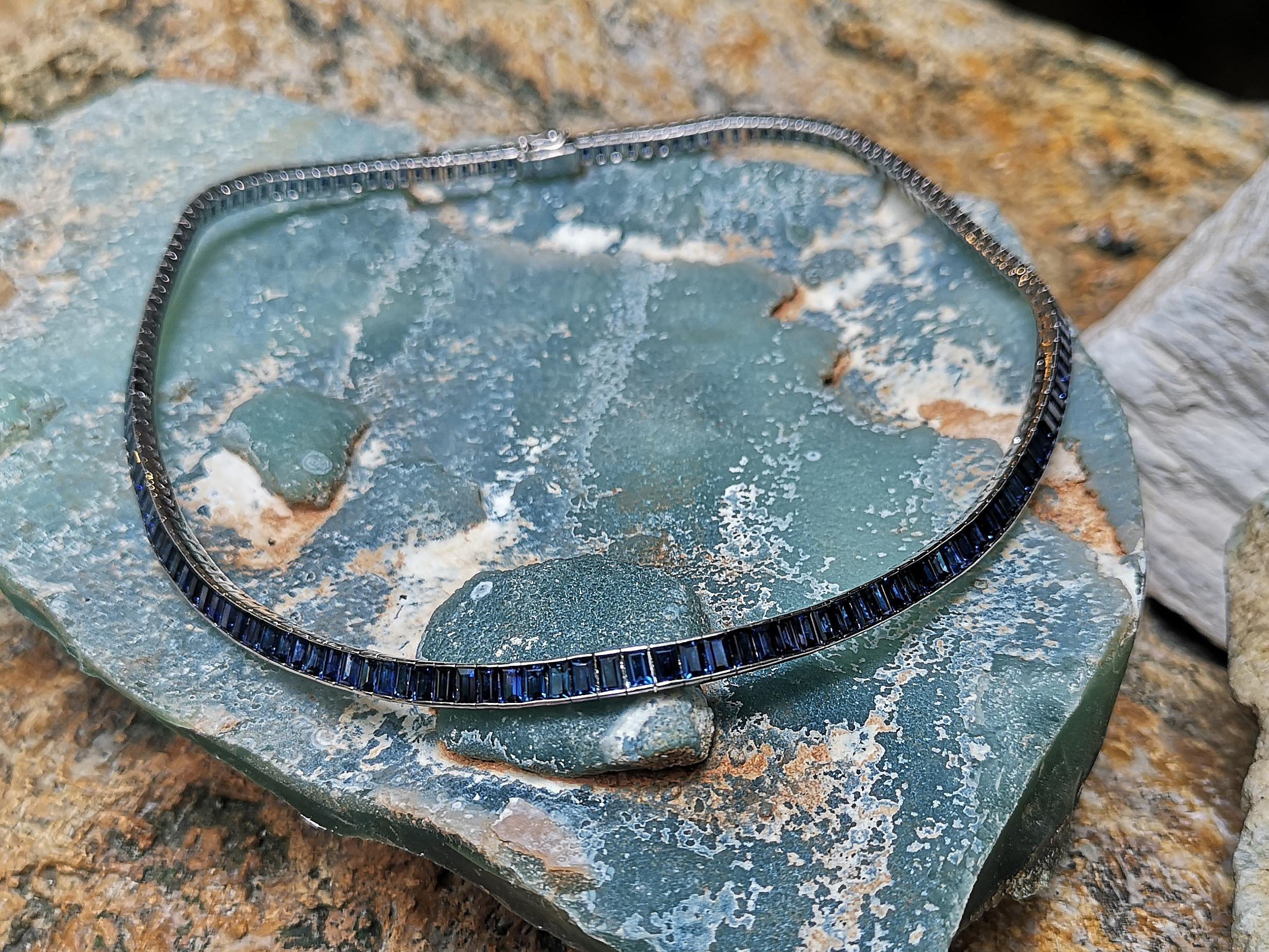 Women's Blue Sapphire Necklace Set in 18 Karat White Gold Settings
