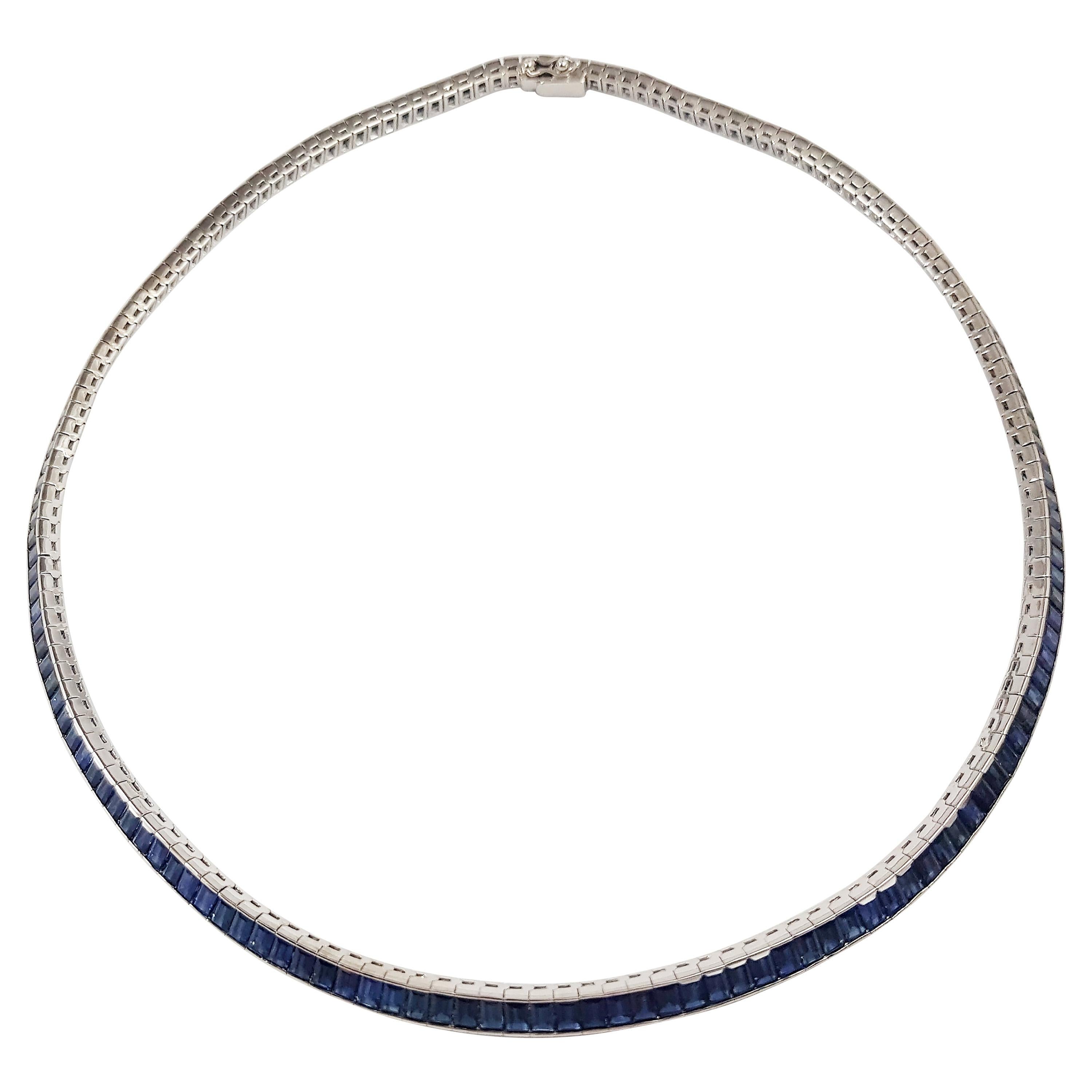 Blue Sapphire Necklace Set in 18 Karat White Gold Settings For Sale