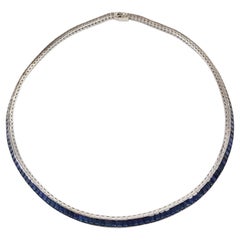 Blue Sapphire Necklace Set in 18 Karat White Gold Settings