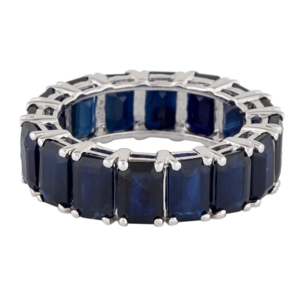 Blue Sapphire Octagon Big Eternity Ring in 14K Gold In New Condition For Sale In Rutherford, NJ