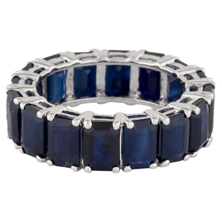 Grande bague d'éternité octogonale en or 14 carats avec saphir bleu