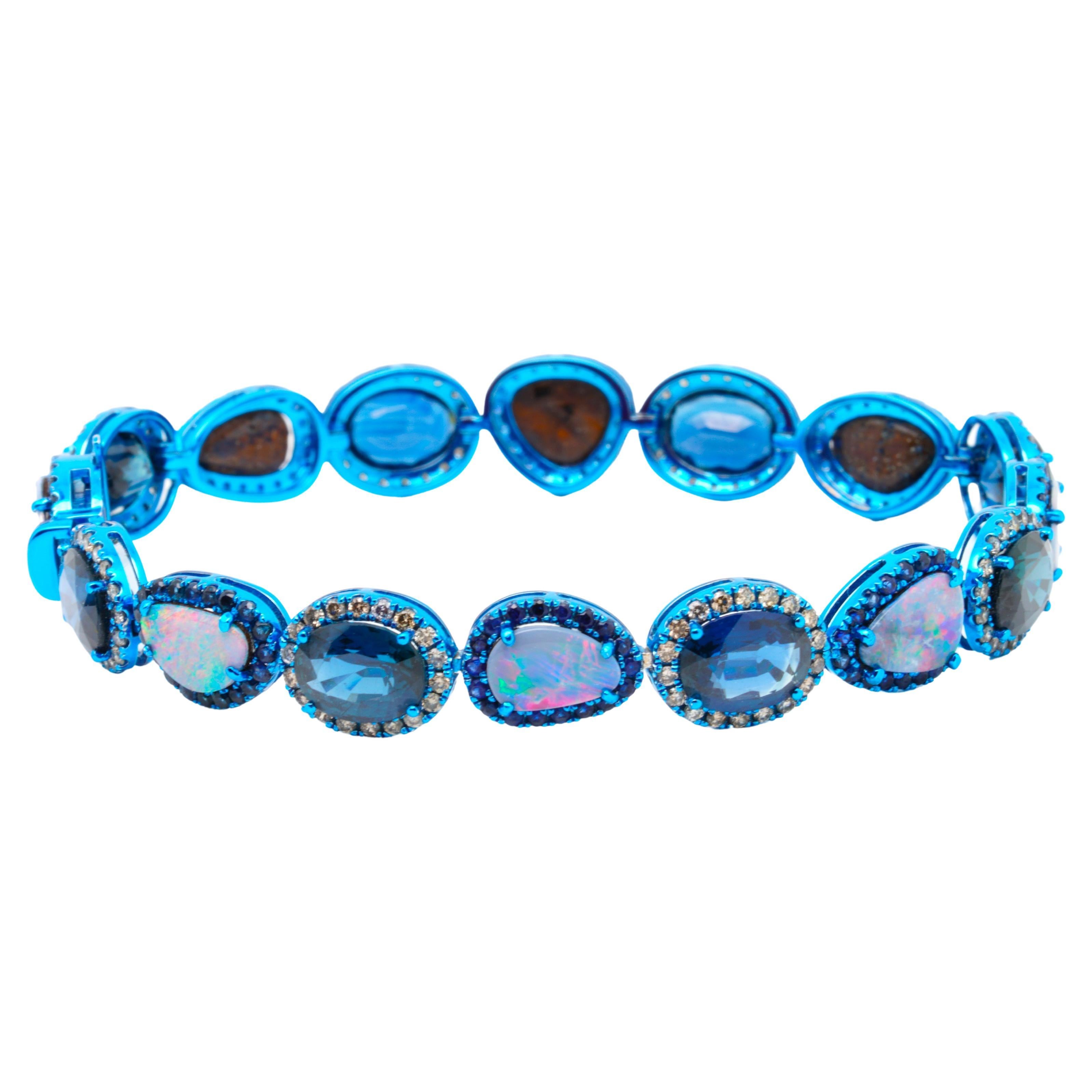 Bracelet en or 18 carats avec saphirs bleus, opales et diamants, Austy Lee