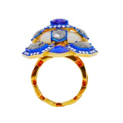 Blue Sapphire, Opal, Flat-cut Diamond and Diamond Ring, 18K Gold, Austy Lee