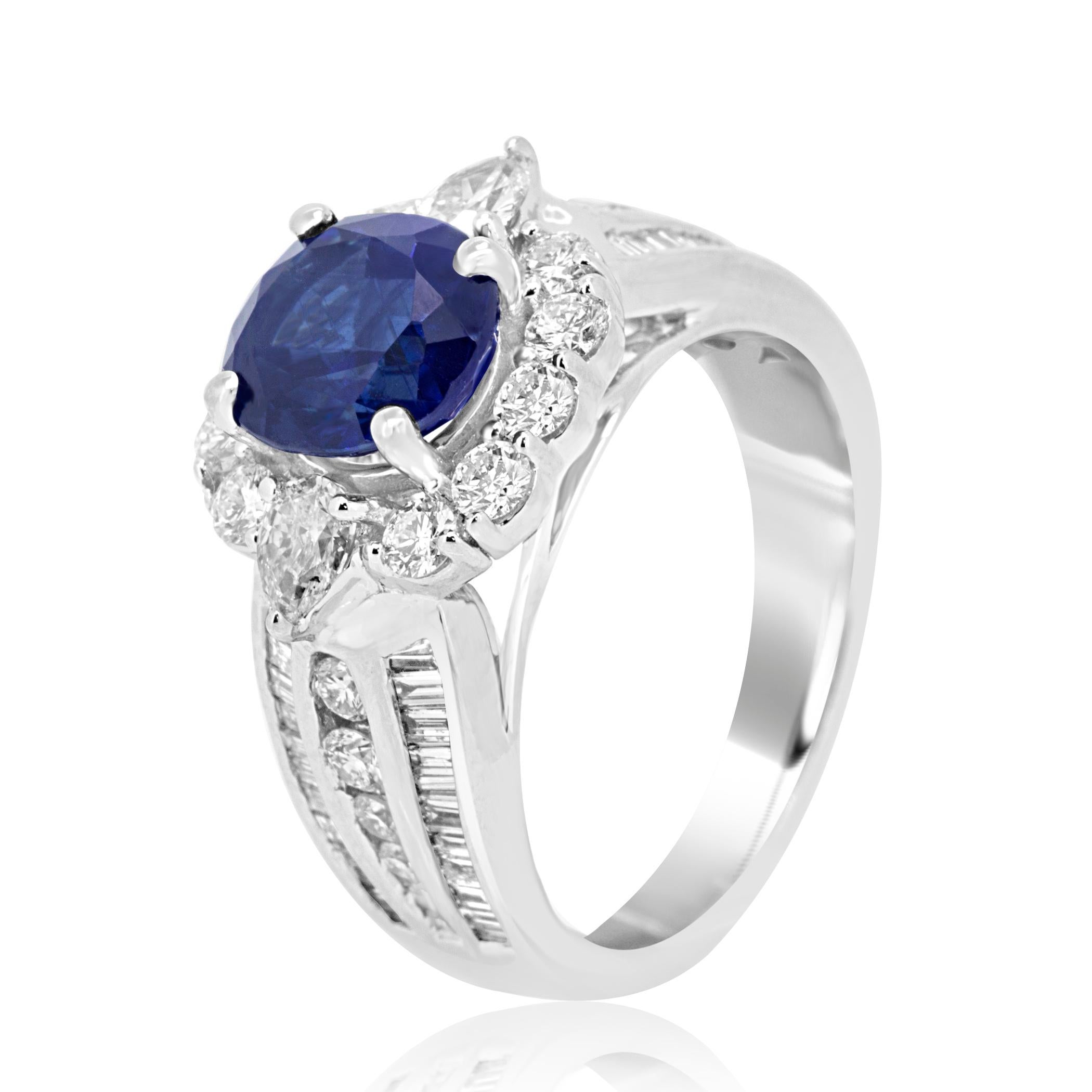 Oval Cut Art Deco Style Blue Sapphire Oval White Diamond Halo Gold Fashion Cocktail Ring
