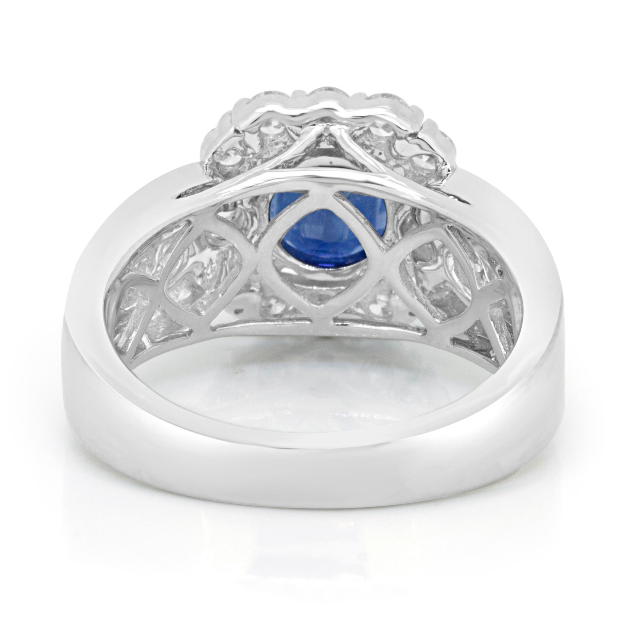 Art Deco Style Blue Sapphire Oval White Diamond Halo Gold Fashion Cocktail Ring 2
