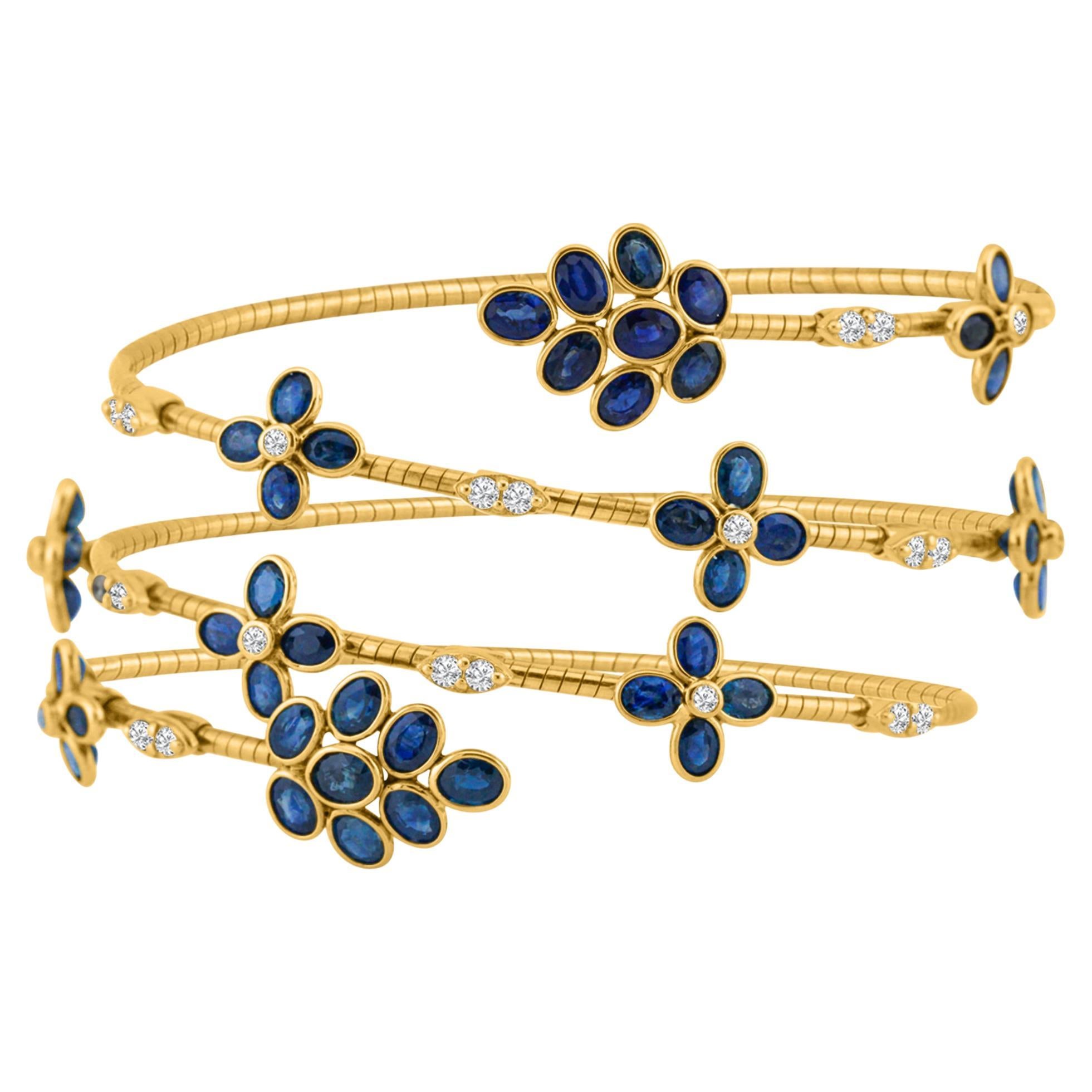 Blue Sapphire Oval And Diamond Bangle In 18K Yellow Gold