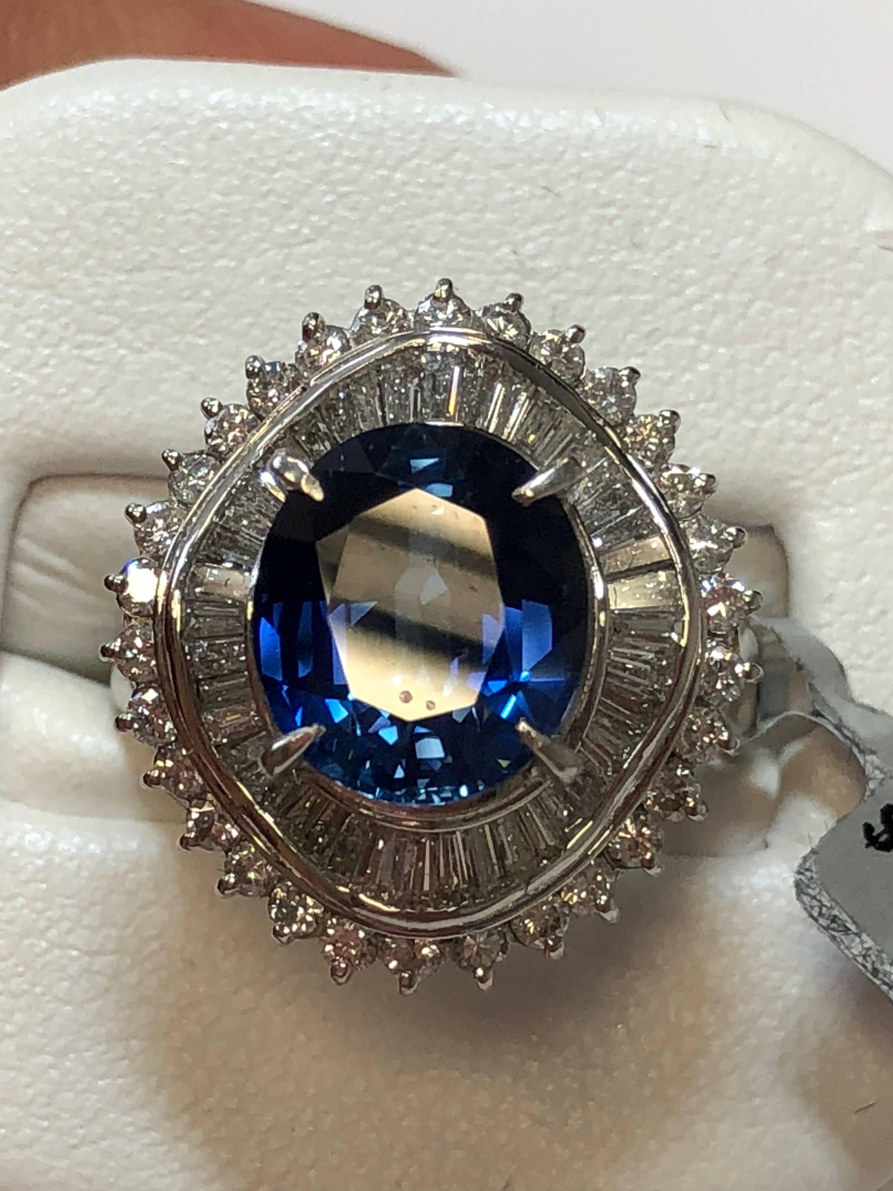 Oval Cut Blue Sapphire Oval and Diamond Cocktail Ring in Platinum