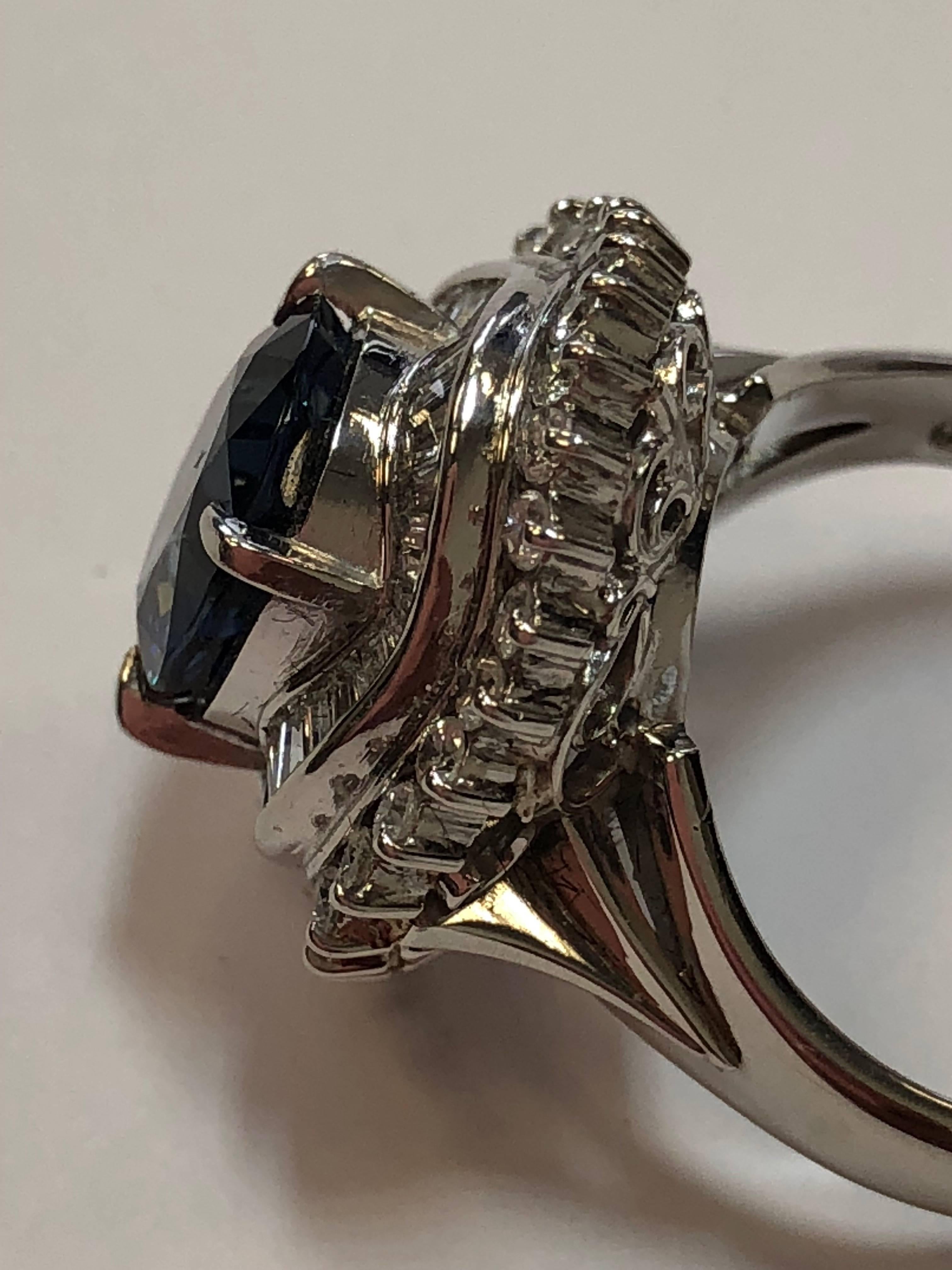 Blue Sapphire Oval and Diamond Cocktail Ring in Platinum 1