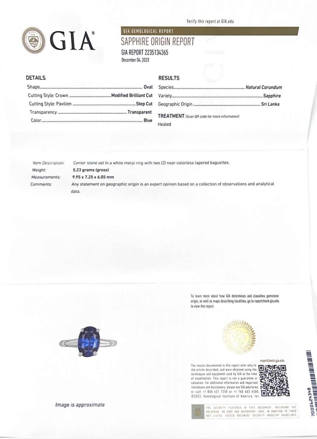 Bague de fiançailles en platine, saphir bleu ovale et diamant certifié GIA en vente 2