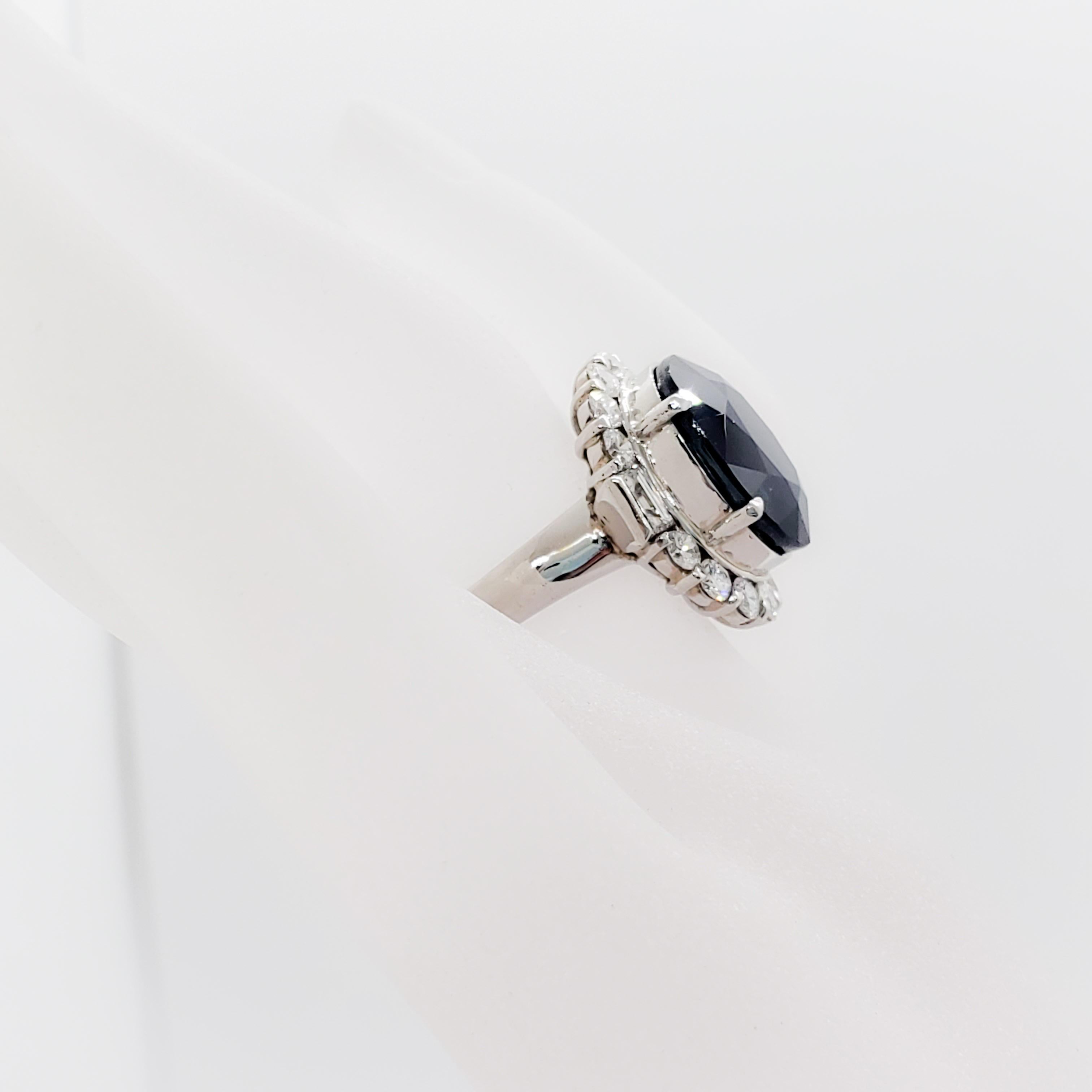 Blue Sapphire Oval and White Diamond Cocktail Ring in Platinum 5