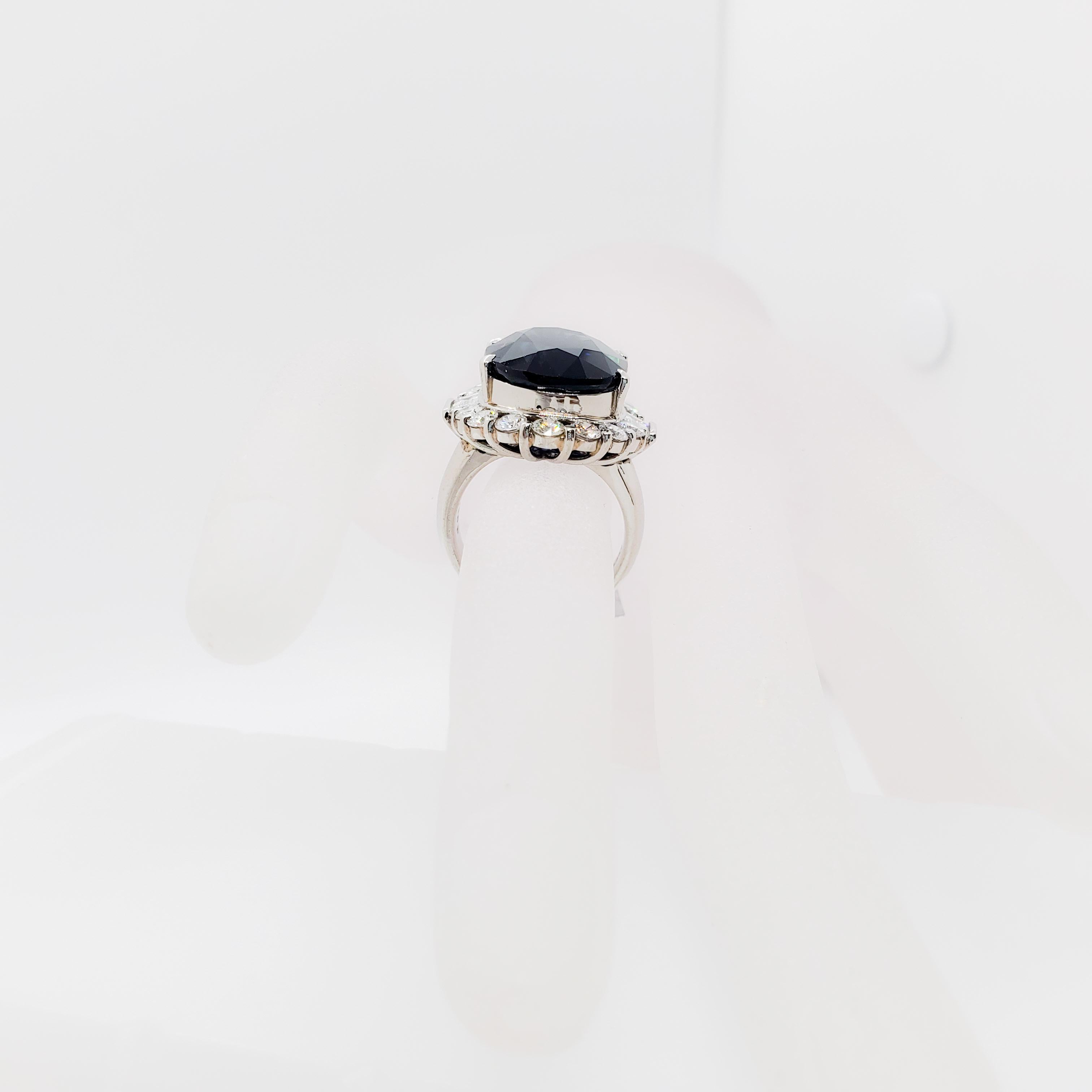 Blue Sapphire Oval and White Diamond Cocktail Ring in Platinum 7