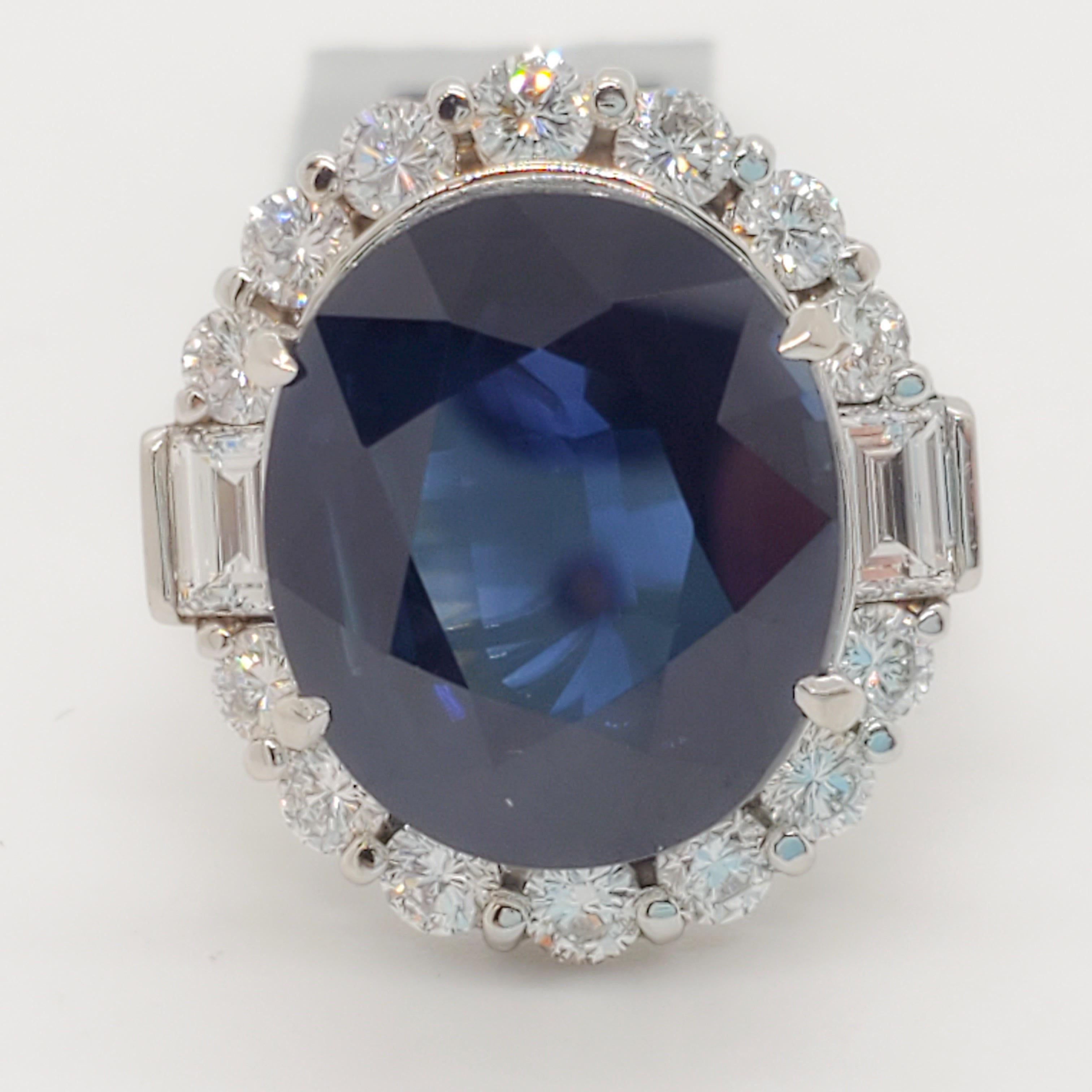 Blue Sapphire Oval and White Diamond Cocktail Ring in Platinum 2