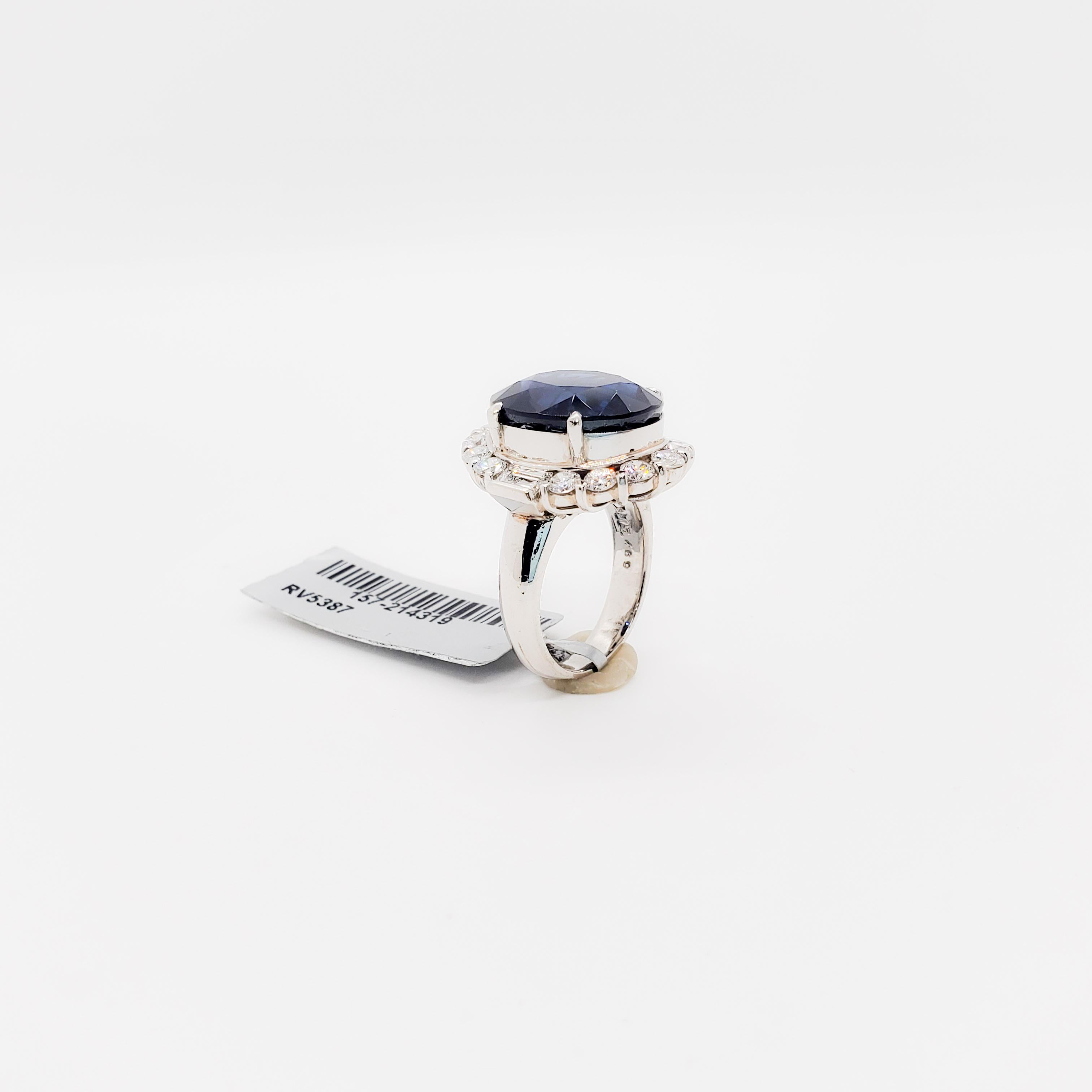 Blue Sapphire Oval and White Diamond Cocktail Ring in Platinum 4