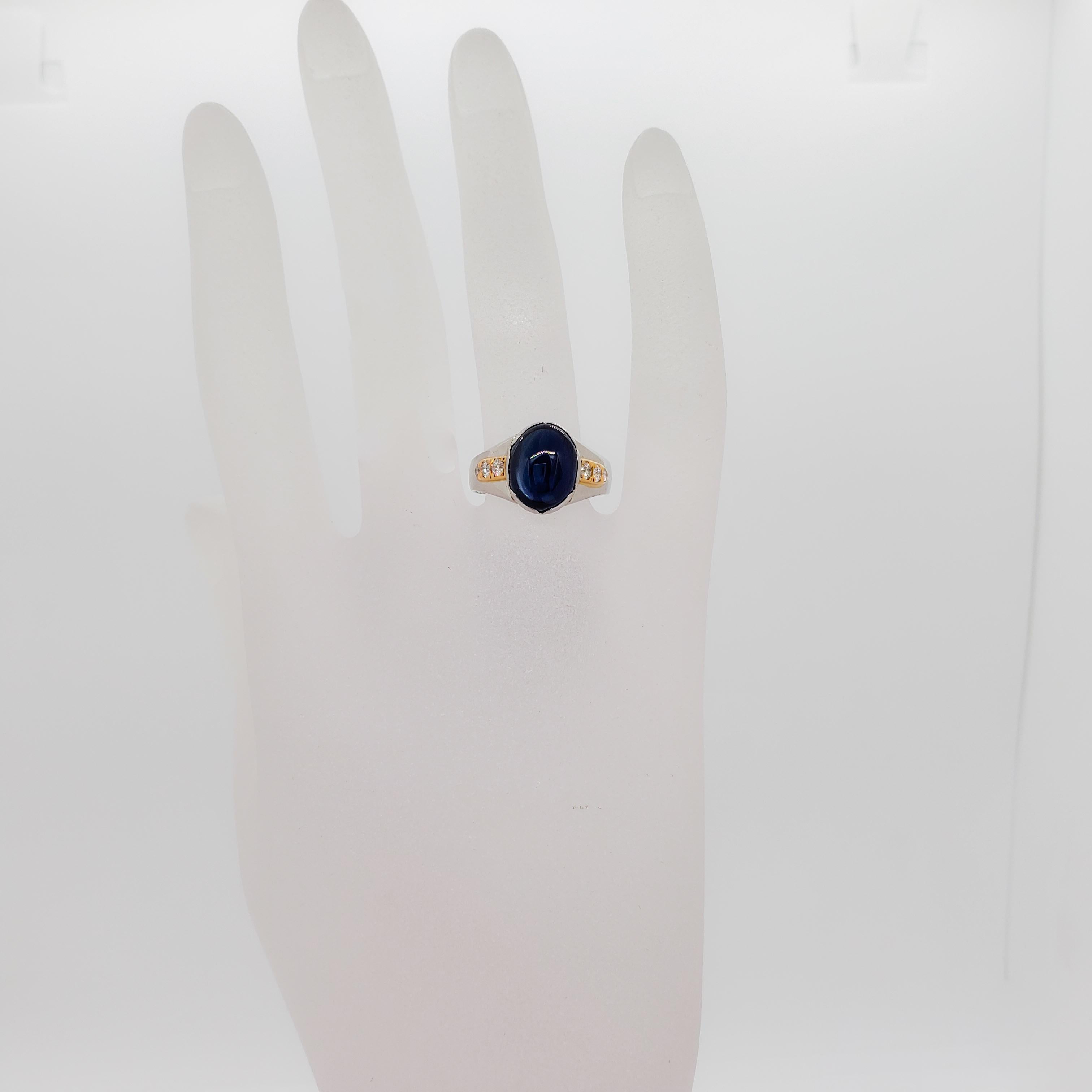 Blue Sapphire Oval Cabochon and White Diamond Cocktail Ring In New Condition In Los Angeles, CA