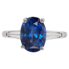 Blue Sapphire Oval Ceylon and Diamond Engagement Ring in Platinum, GIA.
