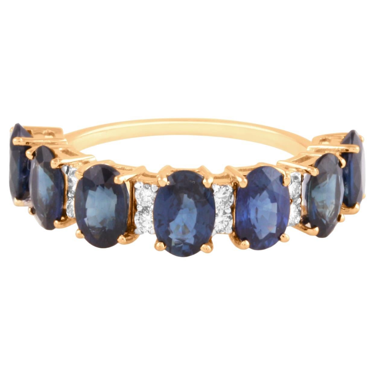 Blue Sapphire Oval & Diamond Ring In 18K Yellow Gold For Sale