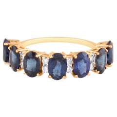 Used Blue Sapphire Oval & Diamond Ring In 18K Yellow Gold