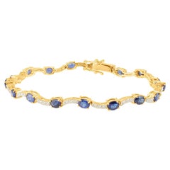 Blue Sapphire Oval & Diamond Rond Bracelet In 18K Yellow Gold