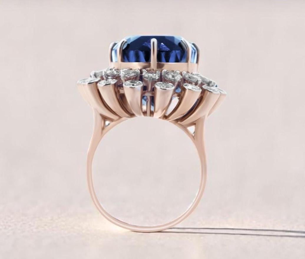 Oval Cut Blue Sapphire Oval Gemstone Diamond Ring in 14k Solid Gold (Certified) For Sale