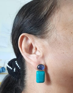 Blauer Saphir Oval Form Cabs Türkis Rechteckig 14k Solid Gold Ohrstecker