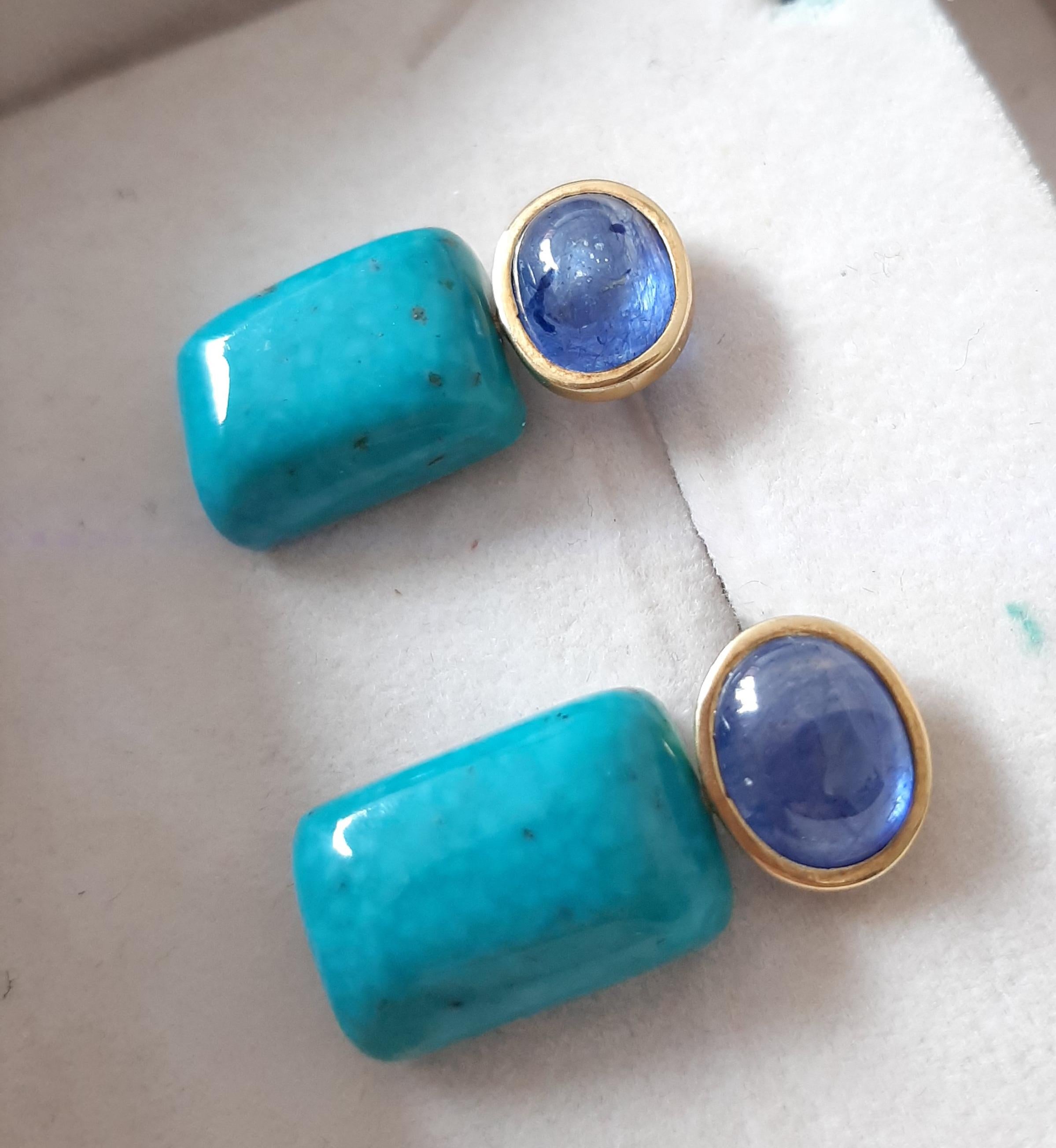 Orecchini con zaffiro blu di forma ovale Cabs Turchese rettangolare in oro massiccio 14k In condizioni Nuovo in vendita a Bangkok, TH
