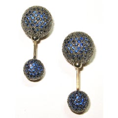 Blue Sapphire Pave Diamond Ball Tunnel Earring Made In 14k Gold