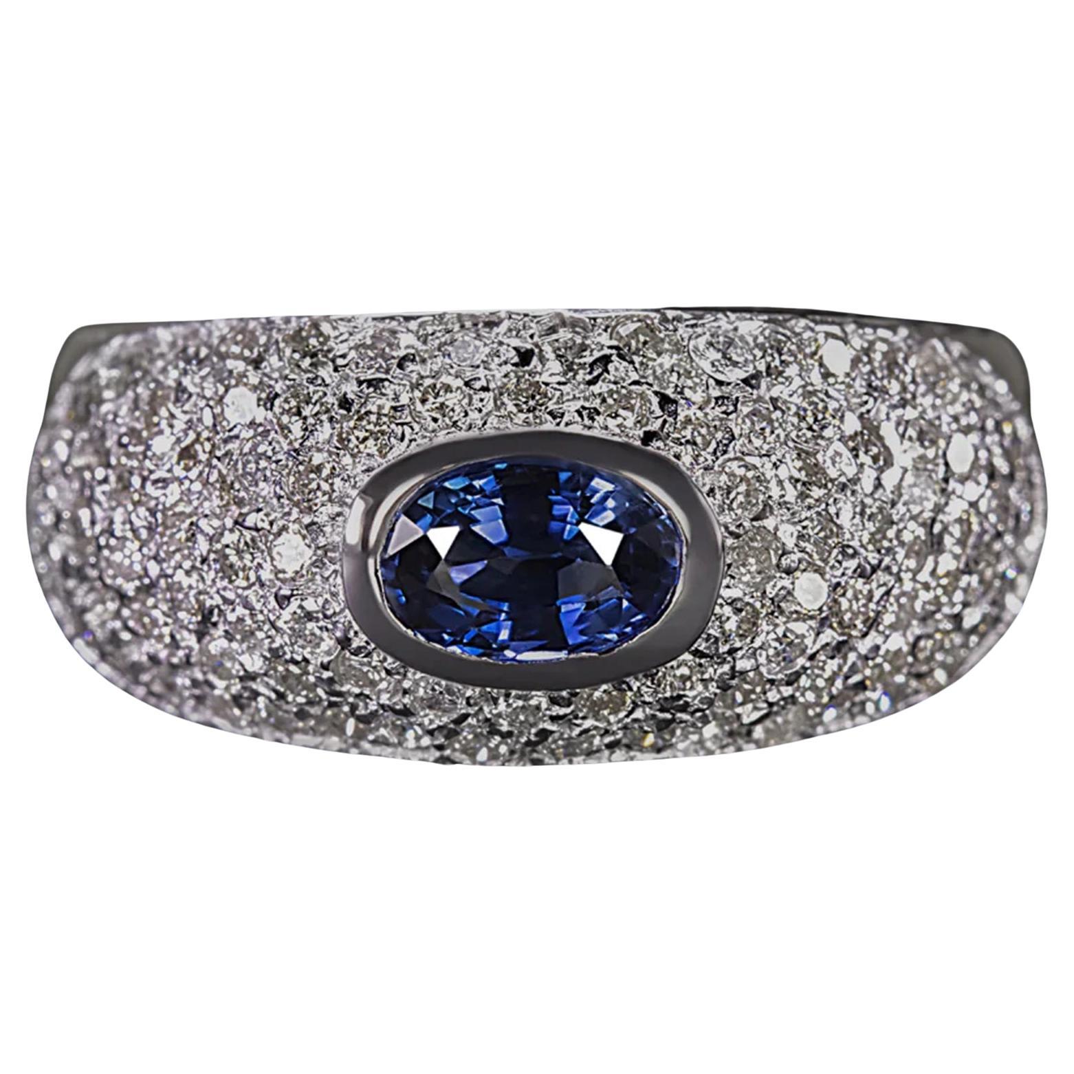 Blue Sapphire Pave Diamond Band Ring