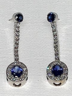 Blue Sapphire, Pavé Diamond, White Gold Earrings