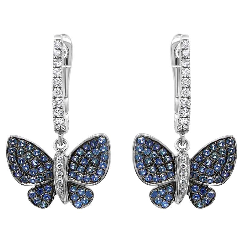 Orecchini a goccia in oro bianco 18 carati con zaffiro blu e pavé di diamanti