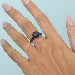 Blue Sapphire Pavé Sphere Statement Ring in 18K White Gold