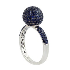 Blue Sapphire Pavé Sphere Statement Ring in 18K White Gold
