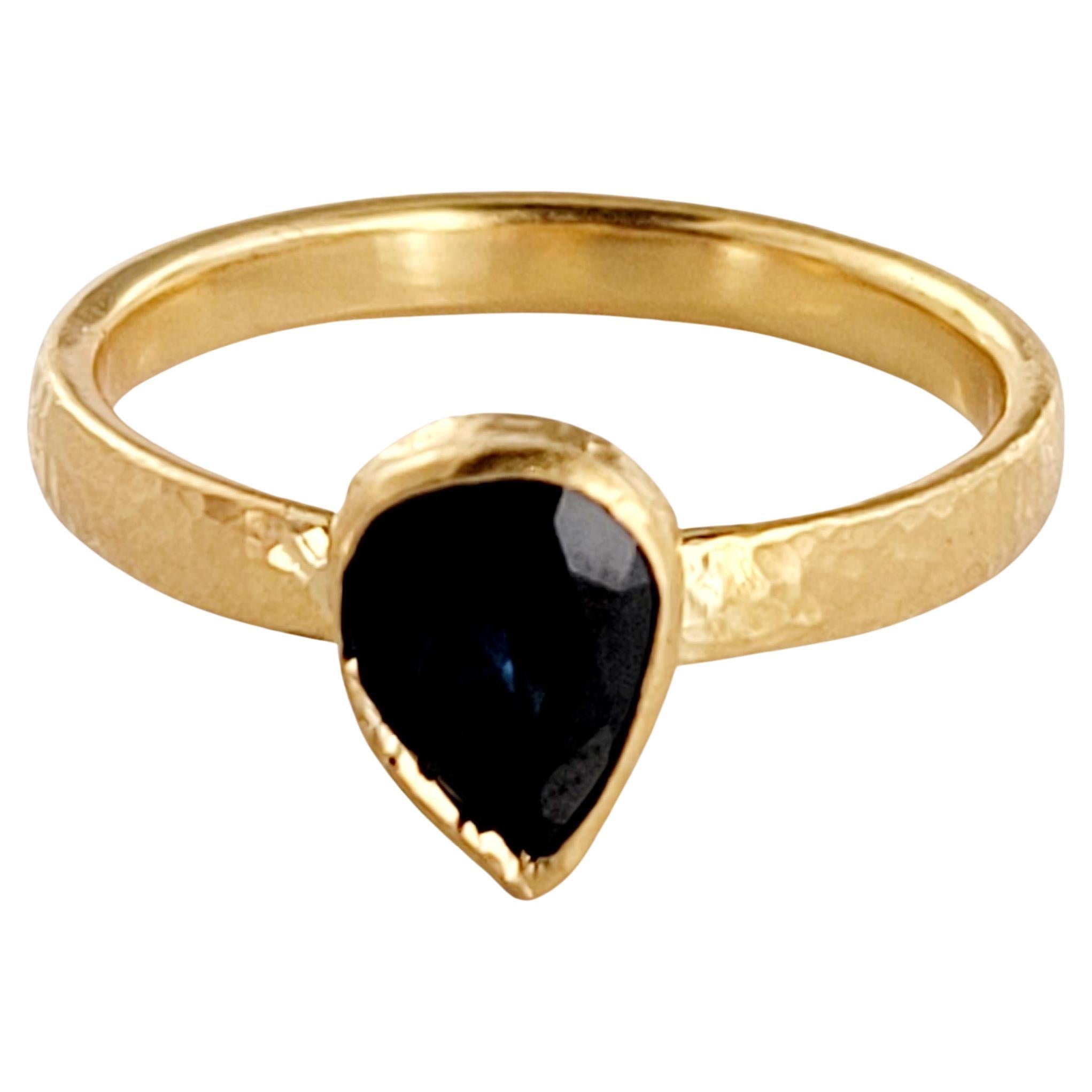 Blue Sapphire Pear Cut Ring Designed by Gurhan in 24K Yellow Gold For Sale
