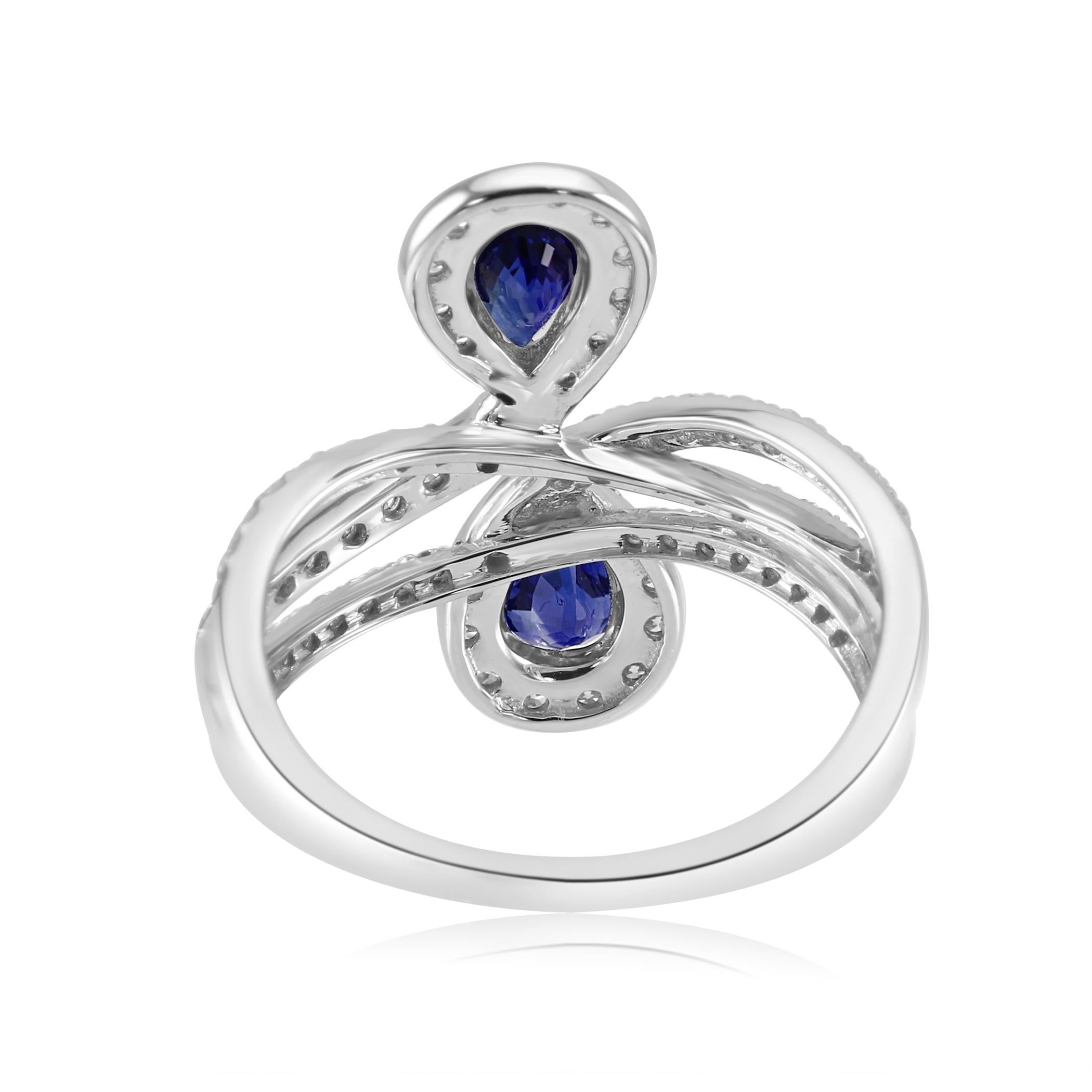 Blue Sapphire Pear Diamond Round Halo White Gold Fashion Cocktail Toi Moi Ring 1