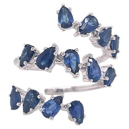 Blue Sapphire Pear Ring in 14K Gold For Sale