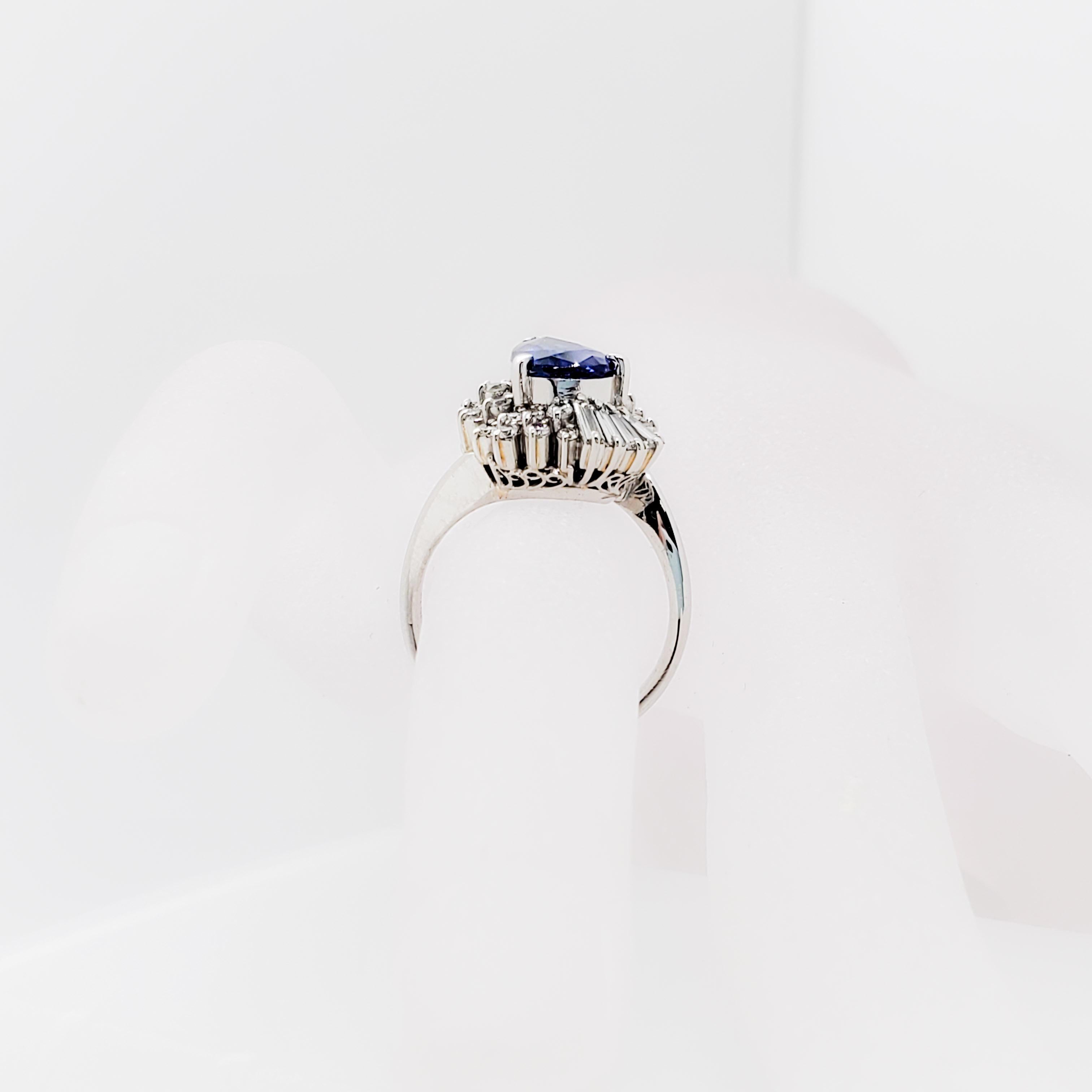 Pear Cut Blue Sapphire Pear Shape and White Diamond Cocktail Ring in Platinum