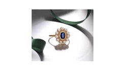 Blue Sapphire Pearl Ring 14k Yellow Gold