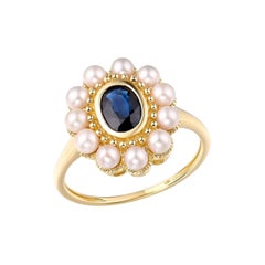 blue sapphire and pearl ring Blue Sapphire Pearl Ring 14k Yellow Gold