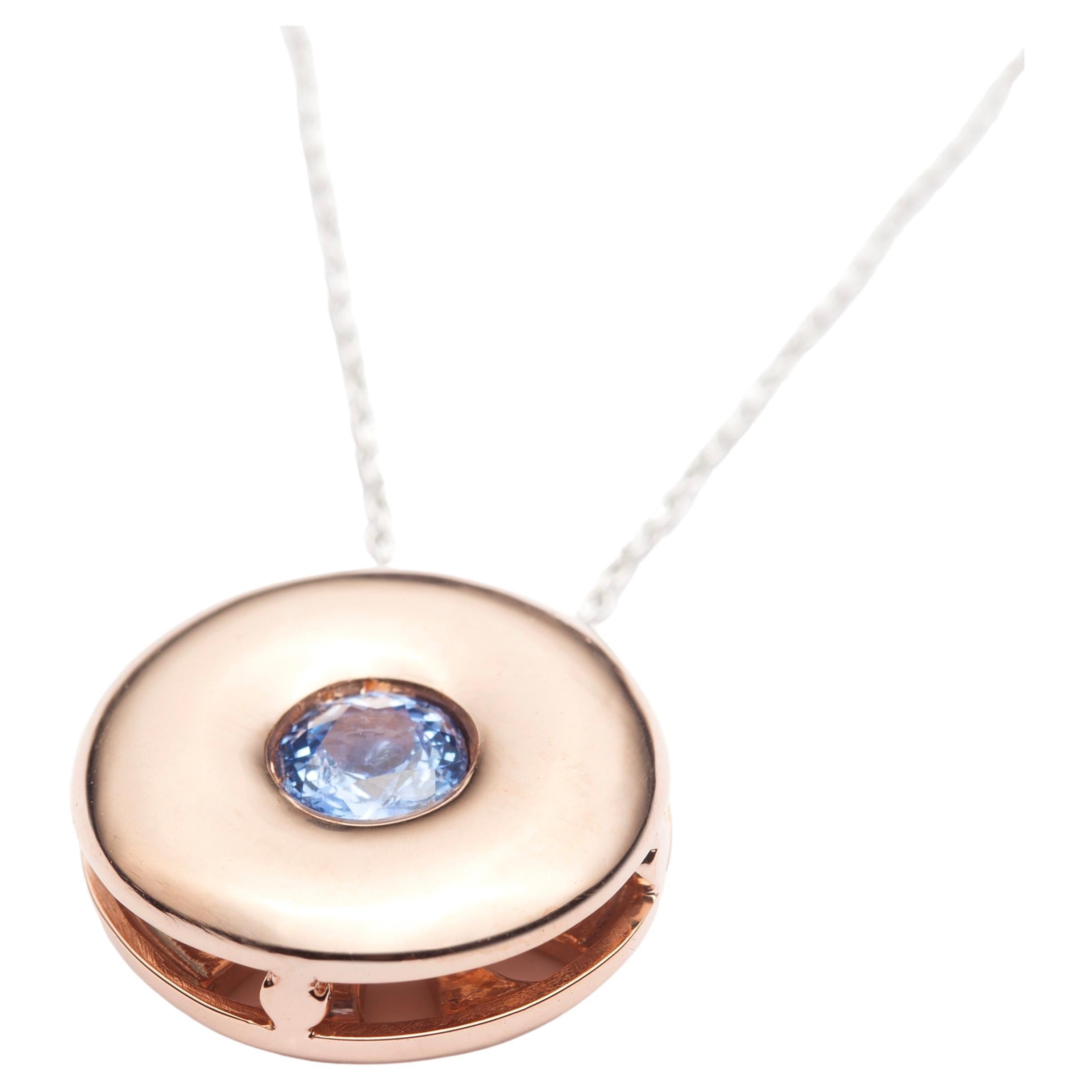 Blue Sapphire Pendant in 18k Pink Gold on an 18k White Gold Chain by Serafino For Sale