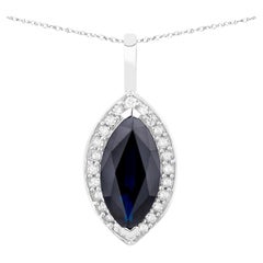 Blue Sapphire Pendant Necklace Diamonds 2.28 Carats 10K White Gold