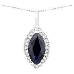 Blue Sapphire Pendant Necklace Diamonds 2.28 Carats 10K White Gold