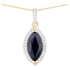Blue Sapphire Pendant Necklace Diamonds 2.28 Carats 10K Yellow Gold