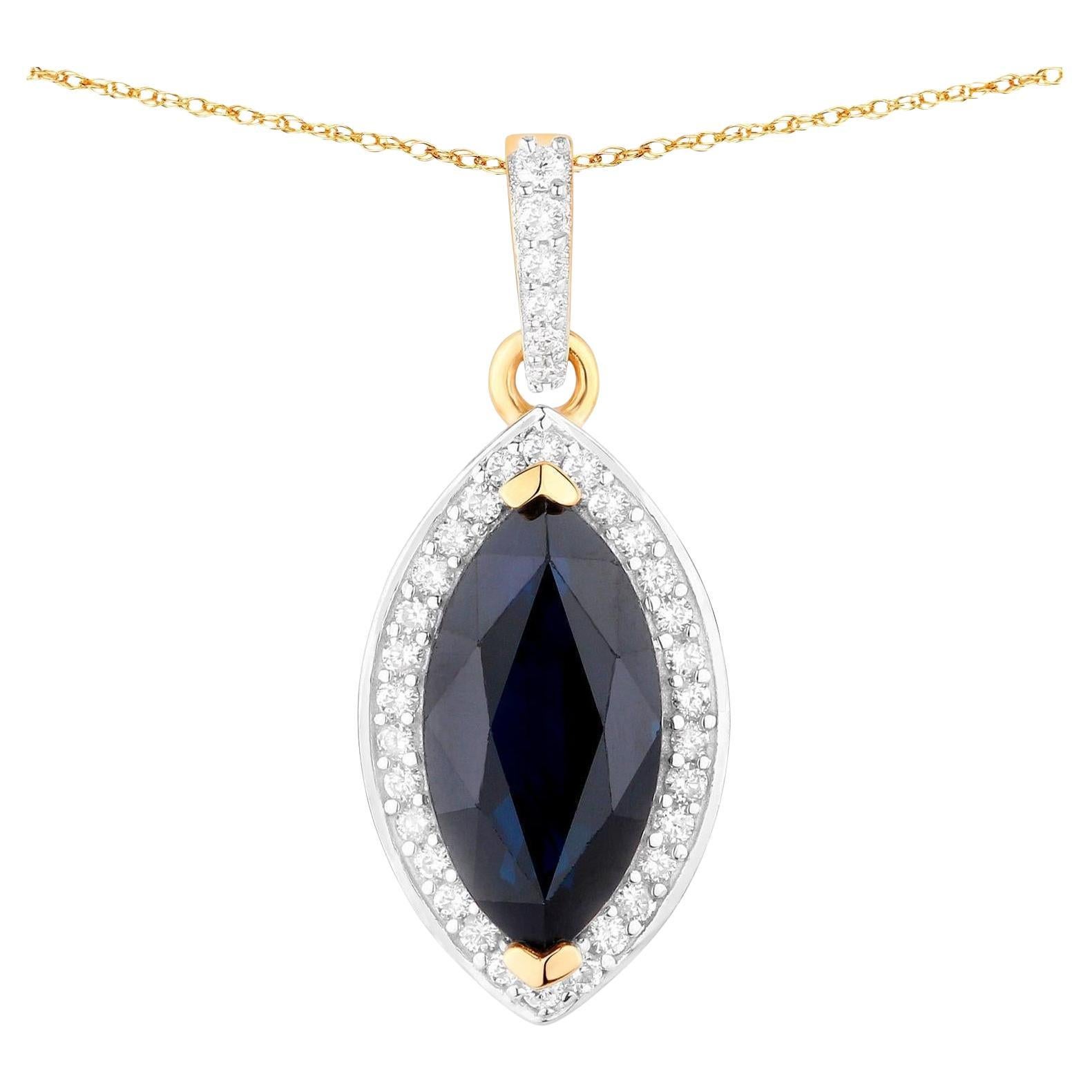 Collier pendentif saphir bleu 2,28 carats et or jaune 10 carats en vente