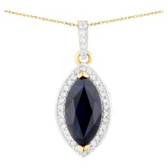 Blue Sapphire Pendant Necklace Diamonds 2.28 Carats 10K Yellow Gold