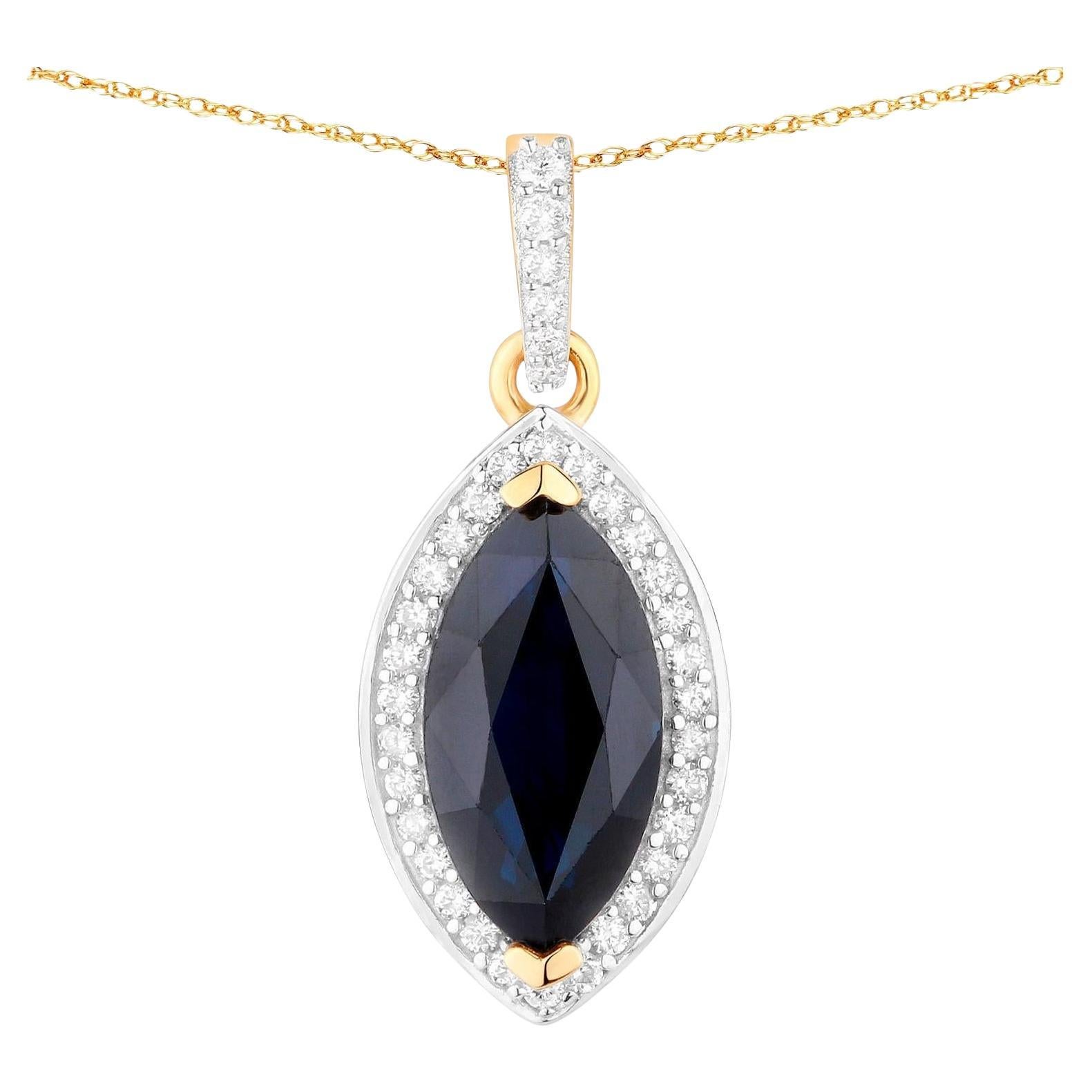 Collier pendentif saphir bleu 2,28 carats et or jaune 10 carats en vente
